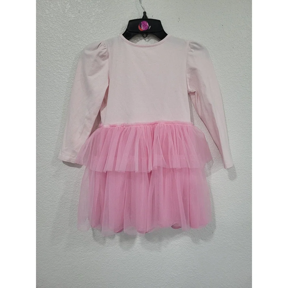 Disney Princess Girls Pink Tulle Tutu Dress Long Sleeve Crown‎ Graphic 5-6 #7